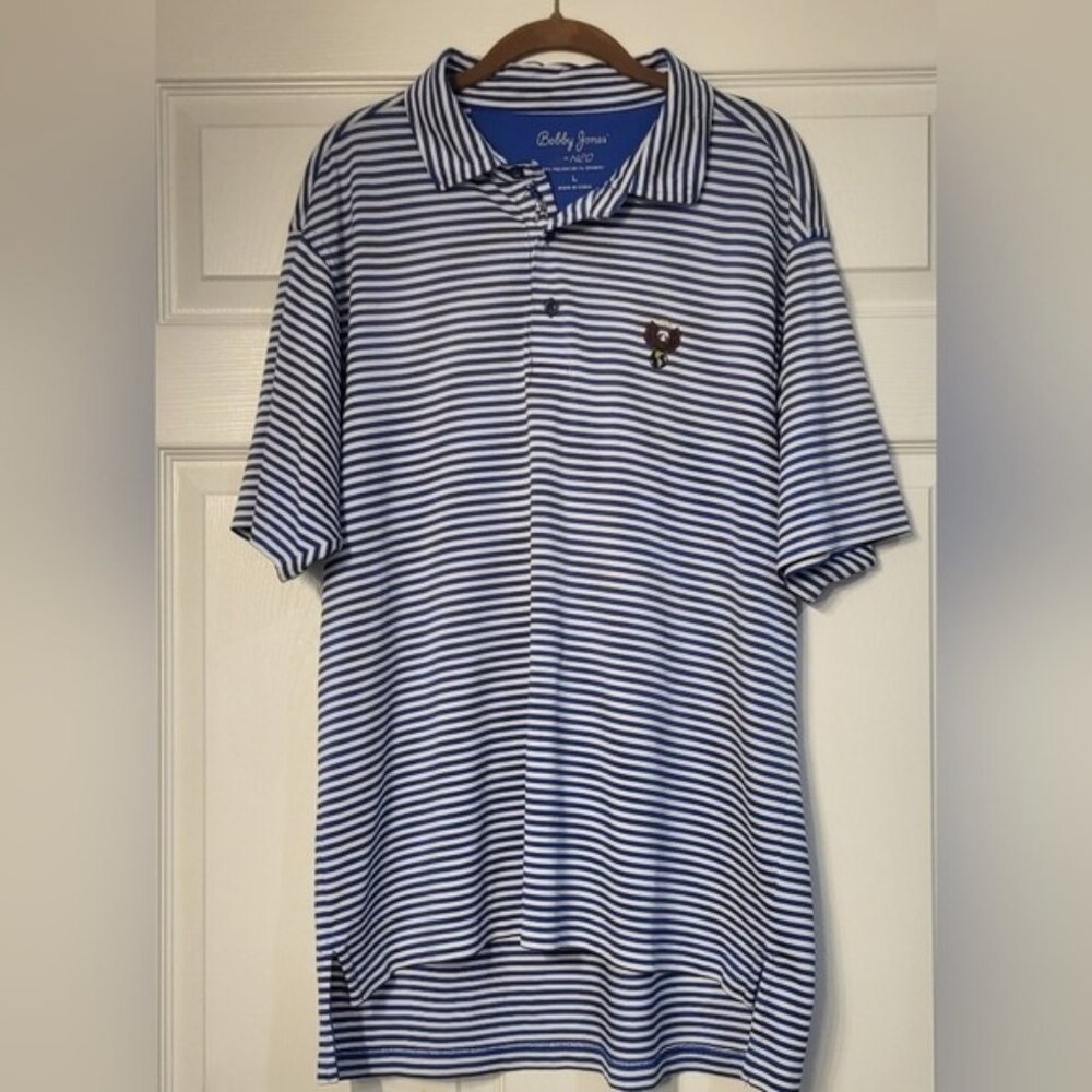 Bobby Jones X H20 Performance Golf Collared Blue/White Striped Shirt Outdoor